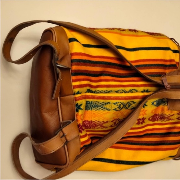 Ethnic boho design leather & canvas backpack, can convert to a shoulder bag - Picture 9 of 10